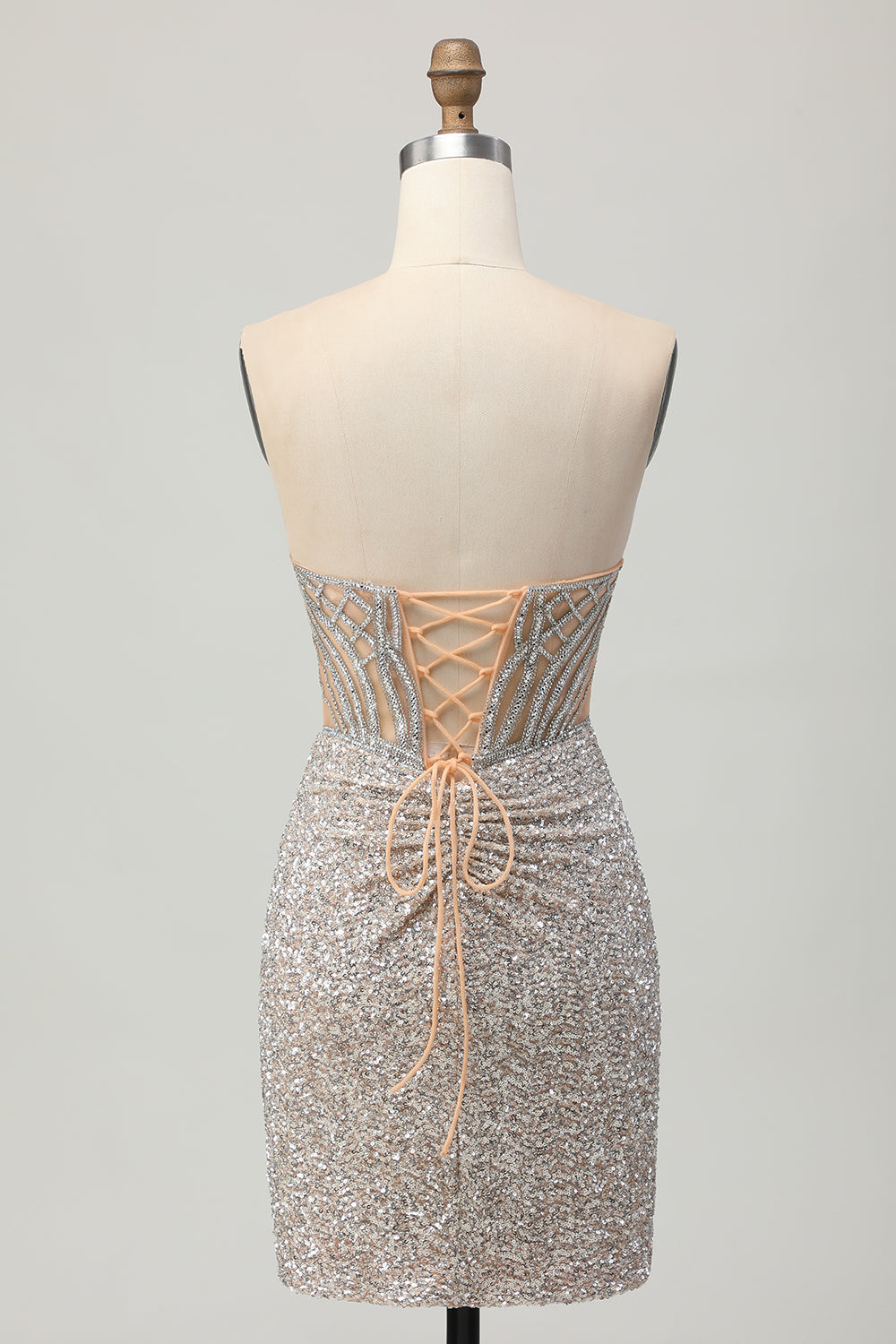 Silver Strapless Bodycon Sequins Homecoming Dress with Slit