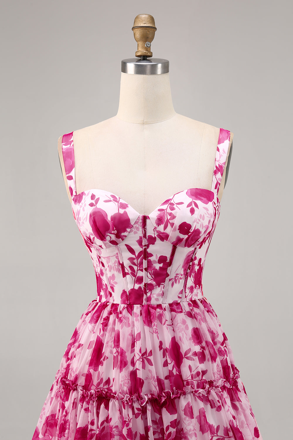 Floral Fuchsia Corset Printed A Line Homecoming Dress