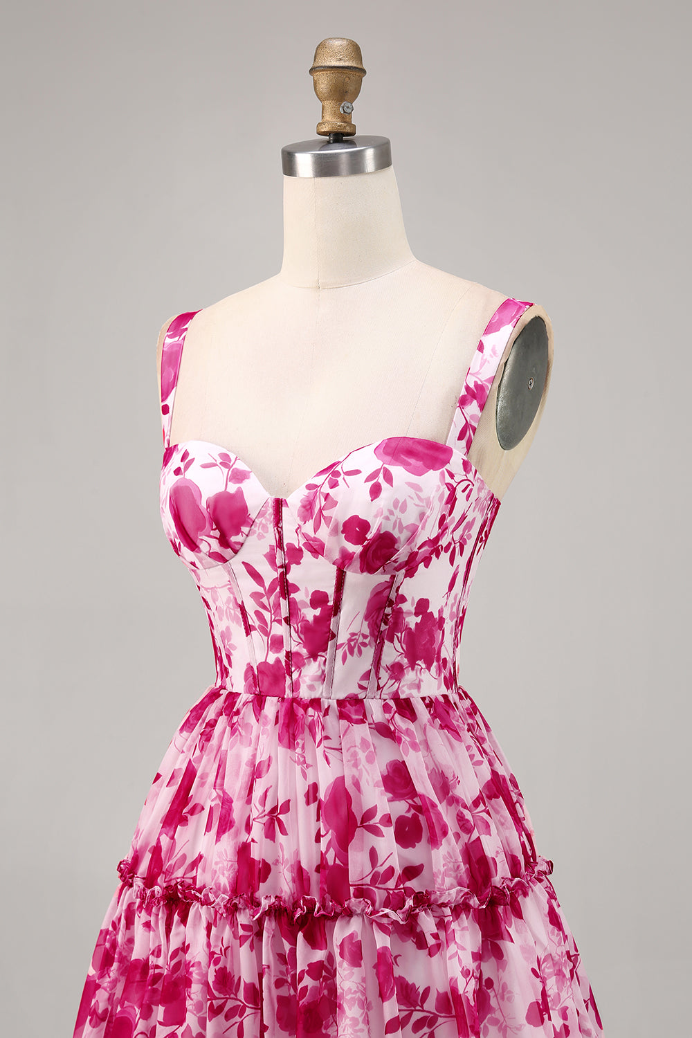 Floral Fuchsia Corset Printed A Line Homecoming Dress