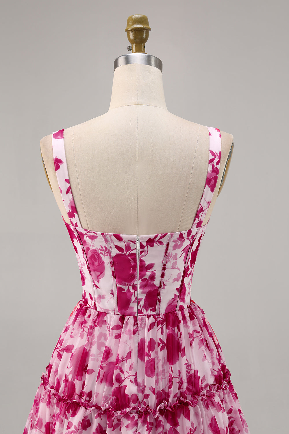 Floral Fuchsia Corset Printed A Line Homecoming Dress