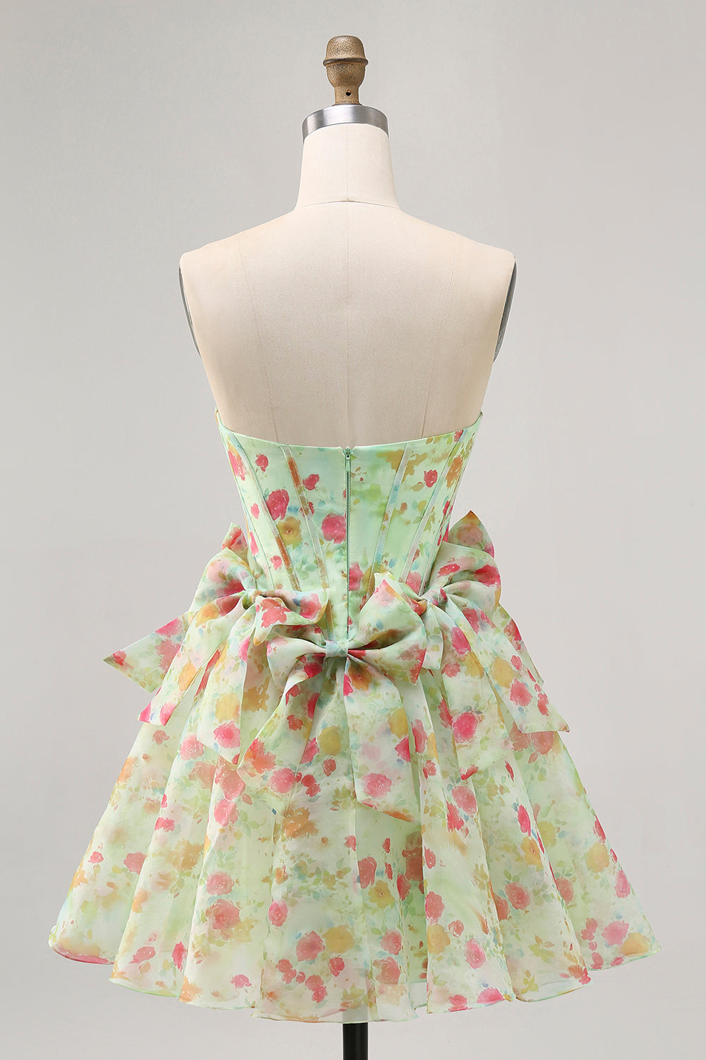 Floral Green Strapless A Line Corset Homecoming Dress