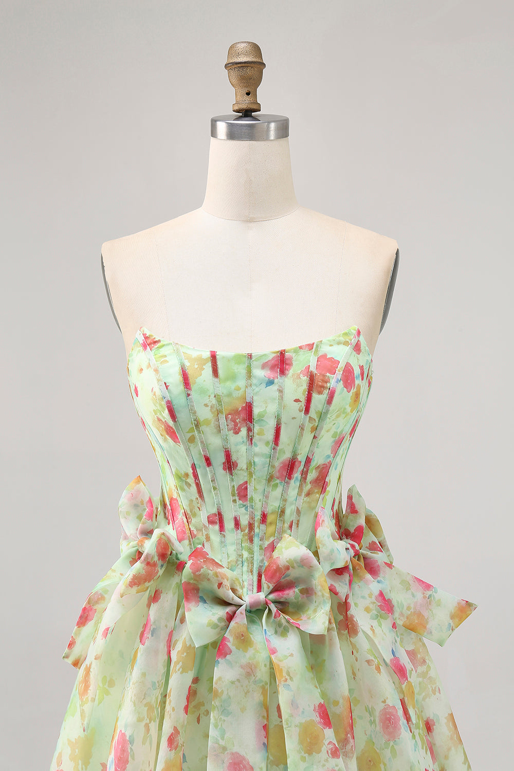 Floral Green Strapless A Line Corset Homecoming Dress