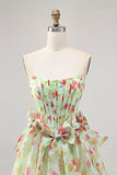 Floral Green Strapless A Line Corset Homecoming Dress