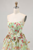 Floral Green Strapless A Line Corset Homecoming Dress