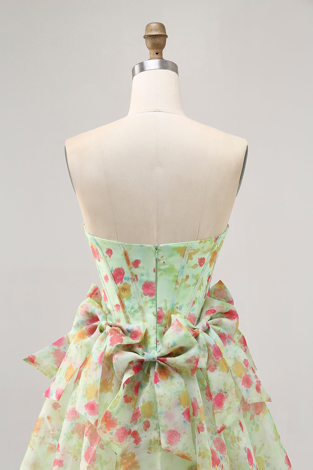 Floral Green Strapless A Line Corset Homecoming Dress