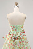 Floral Green Strapless A Line Corset Homecoming Dress