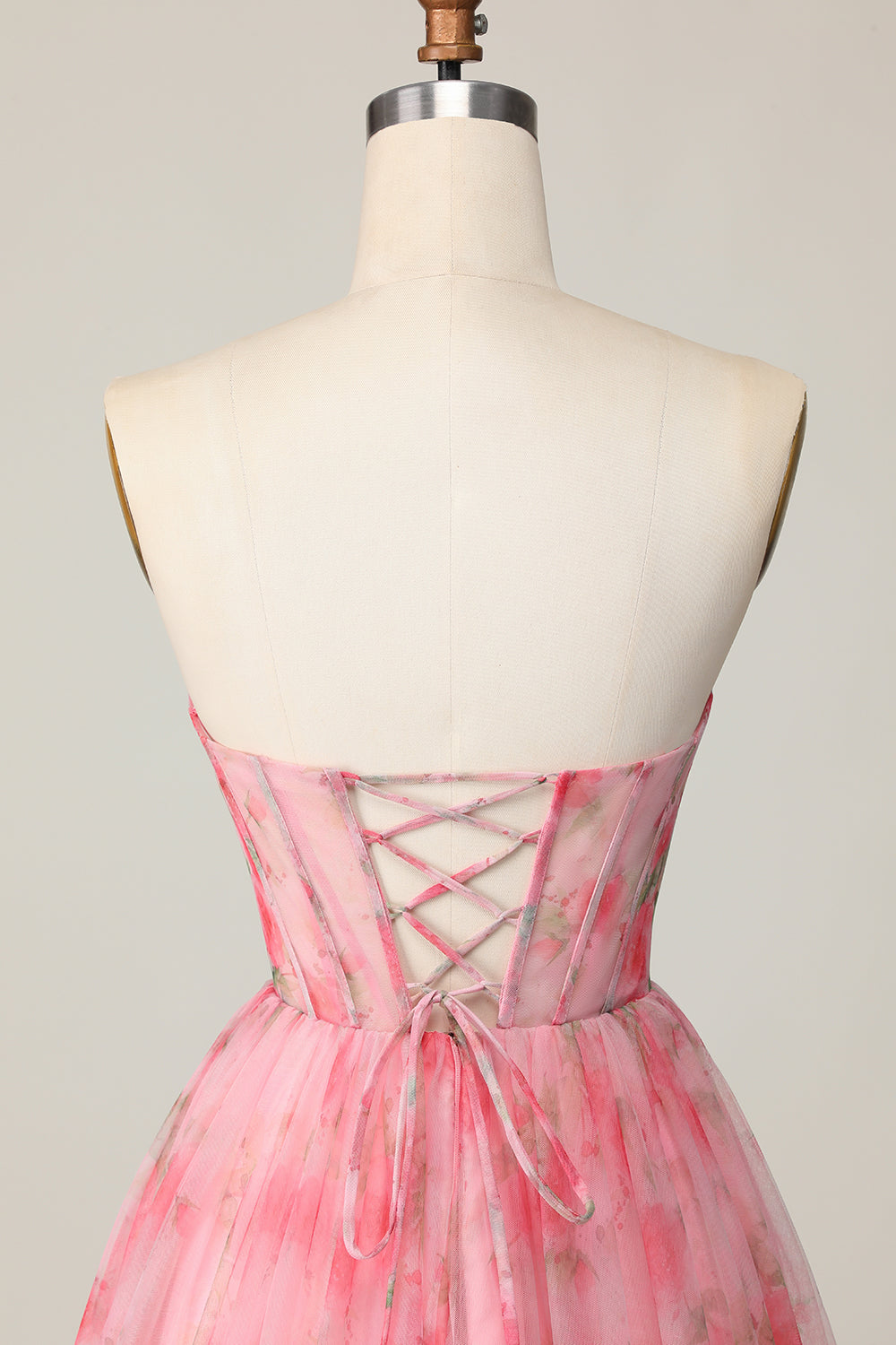 Floral Red Strapless Printed Ruffled A Line Homecoming Dress