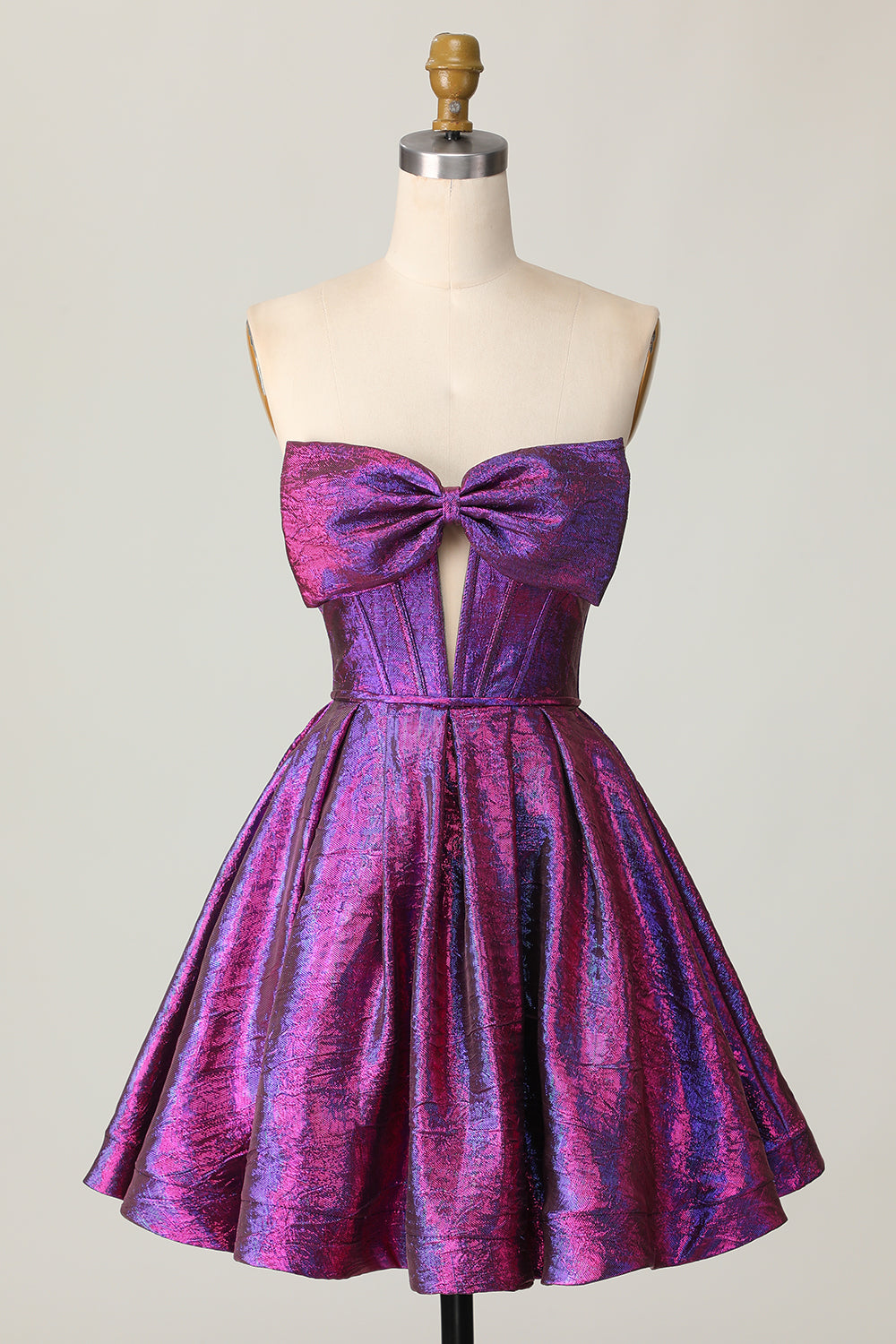 Metallic Corset Dark Purple Strapless A Line Homecoming Dress
