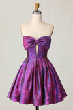 Metallic Corset Dark Purple Strapless A Line Homecoming Dress
