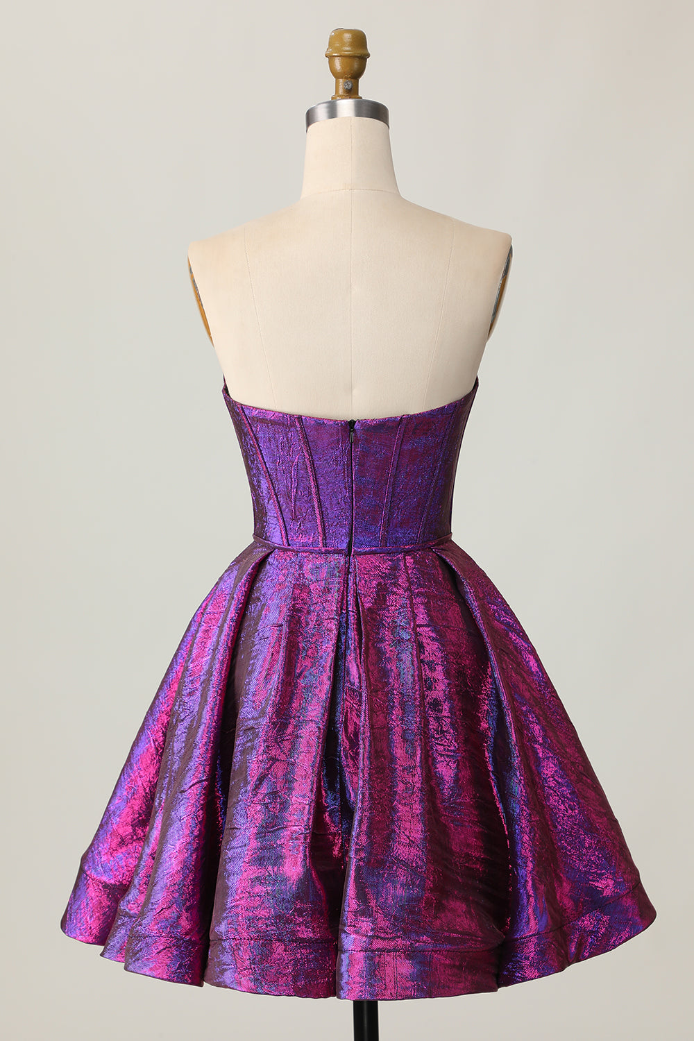 Metallic Corset Dark Purple Strapless A Line Homecoming Dress