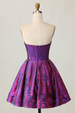 Metallic Corset Dark Purple Strapless A Line Homecoming Dress