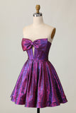 Metallic Corset Dark Purple Strapless A Line Homecoming Dress