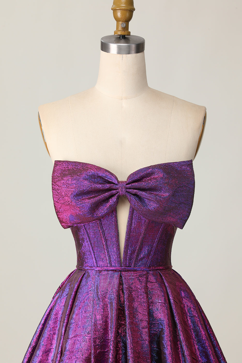 Metallic Corset Dark Purple Strapless A Line Homecoming Dress