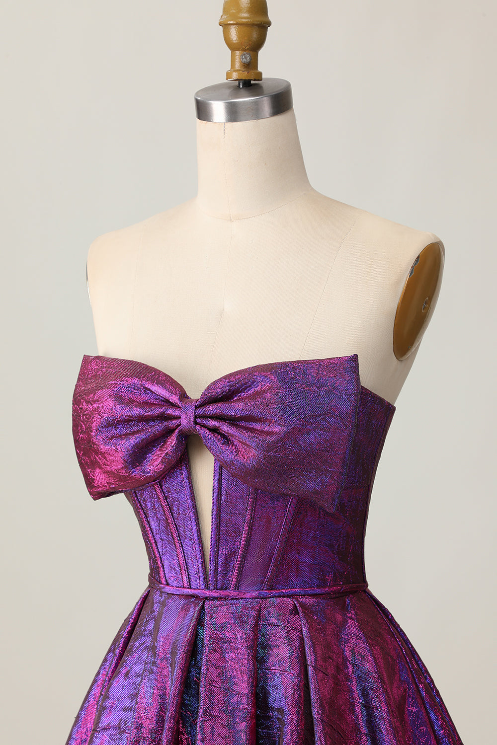 Metallic Corset Dark Purple Strapless A Line Homecoming Dress