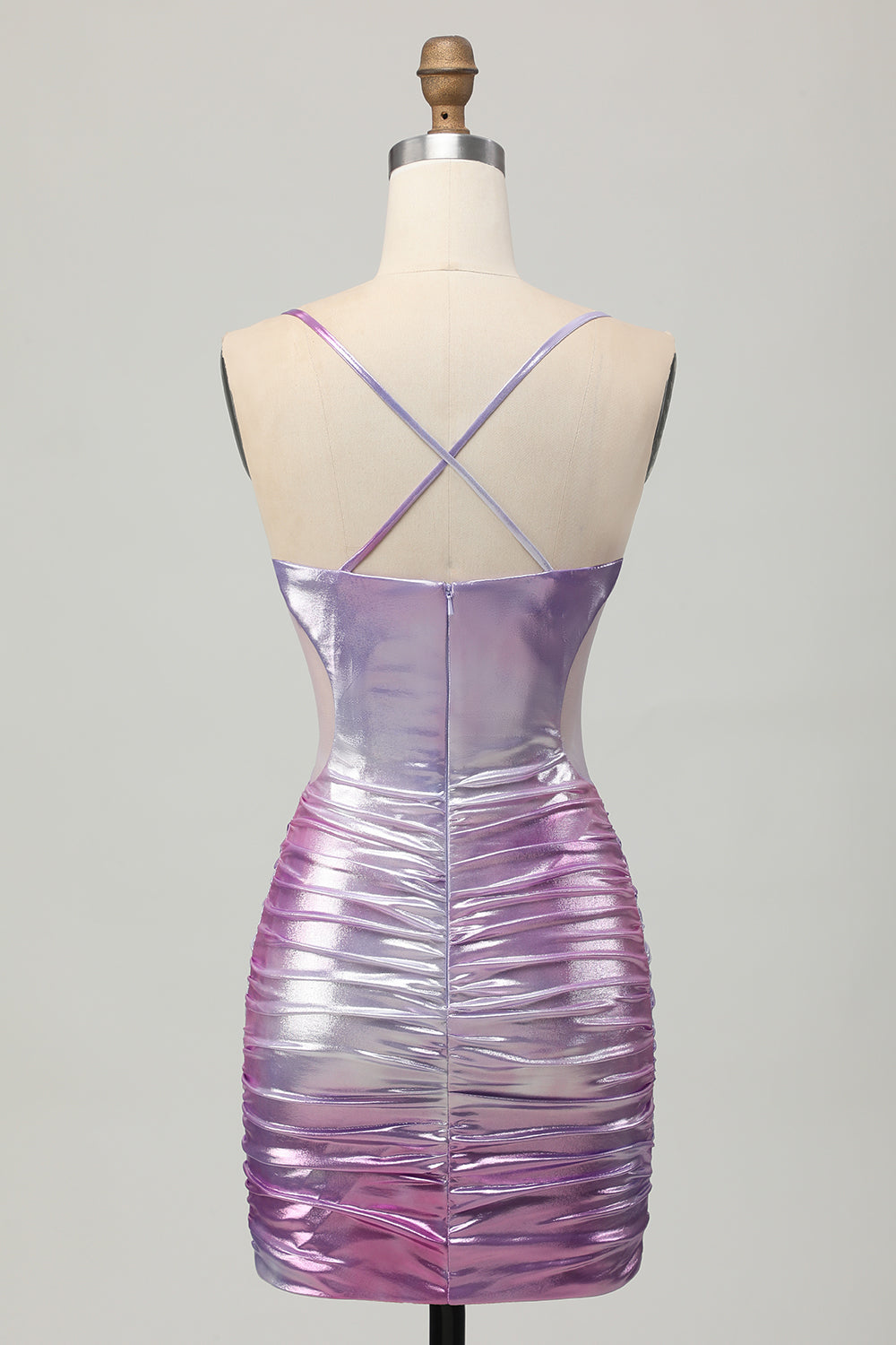 Silver Purple Bodycon Ruffled V Neck Homecoming Dress