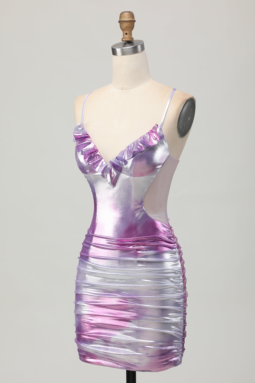 Silver Purple Bodycon Ruffled V Neck Homecoming Dress