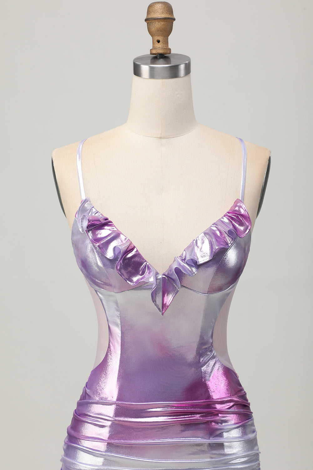 Silver Purple Bodycon Ruffled V Neck Homecoming Dress