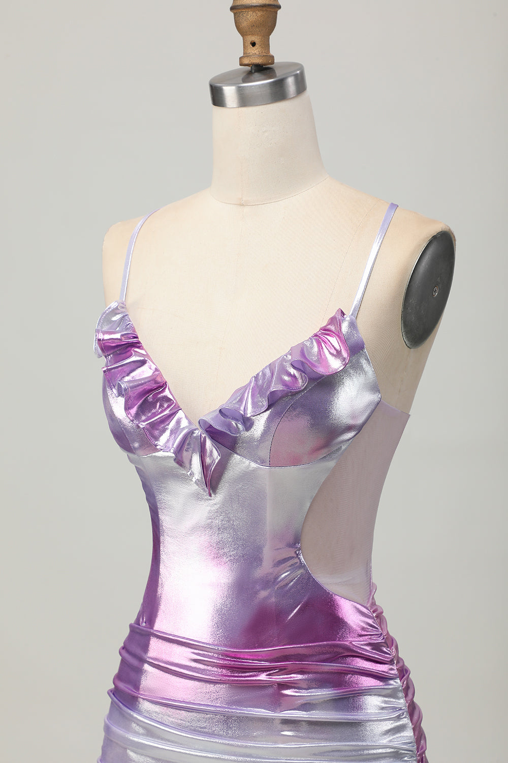 Silver Purple Bodycon Ruffled V Neck Homecoming Dress