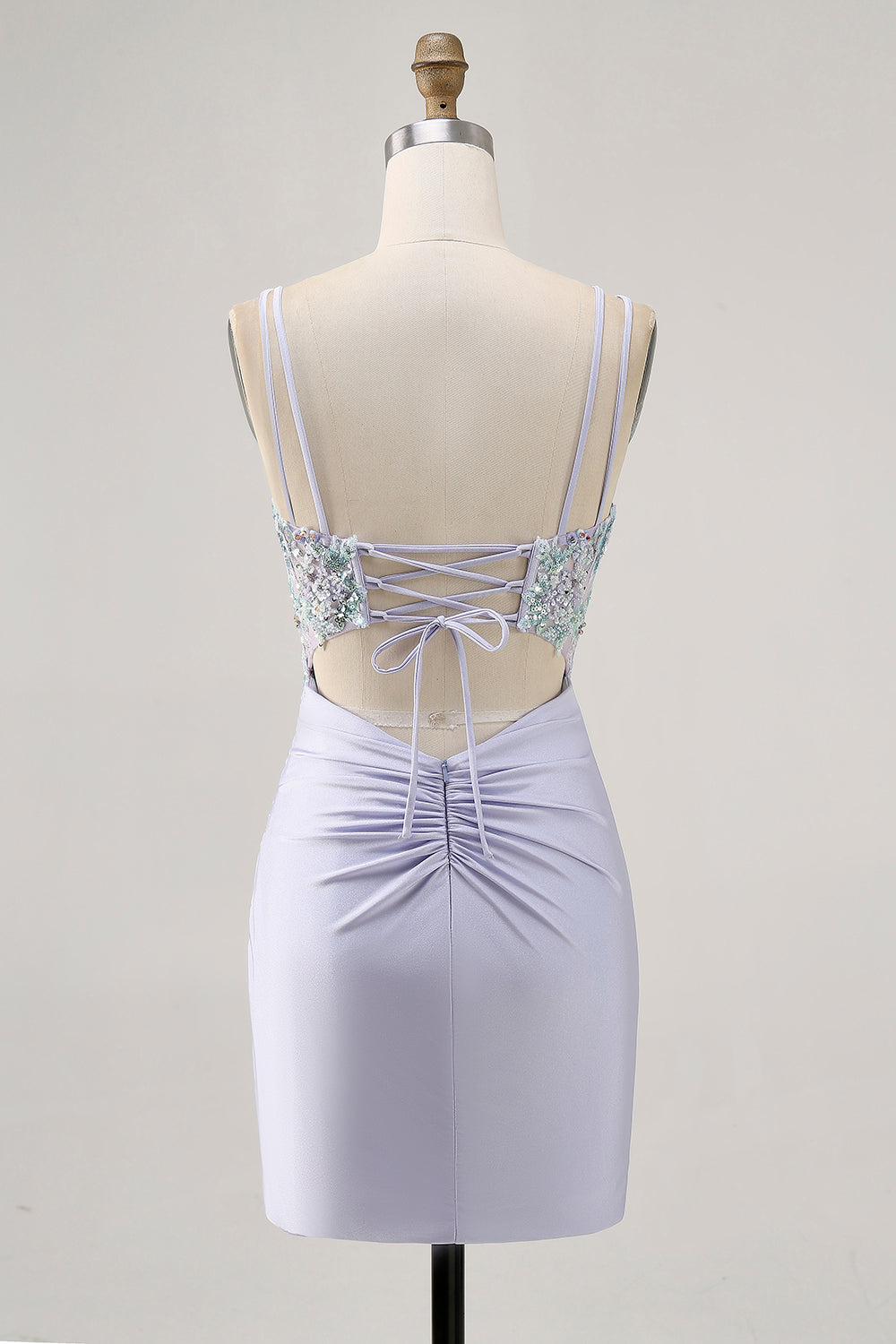 Corset Lavender Bodycon Sequins Mini Ball Dress
