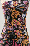 Black Flower Bodycon One Shoulder Embroidery Homecoming Dress