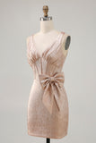 Champagne Satin Short Homecoming Dress with Bow