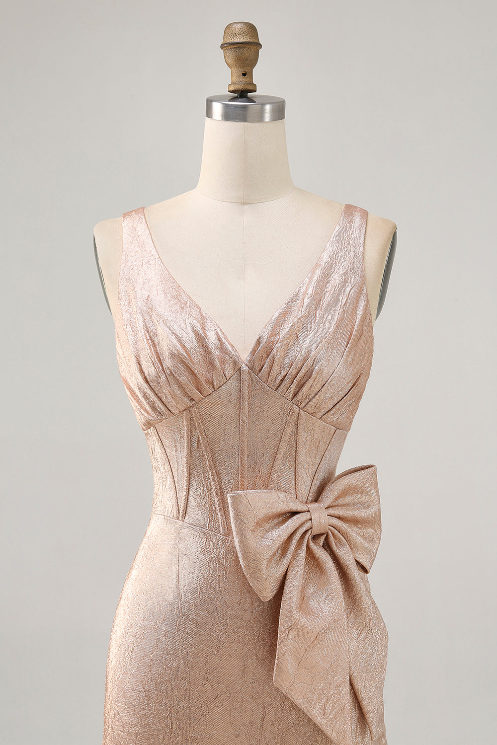 Champagne Satin Short Homecoming Dress with Bow