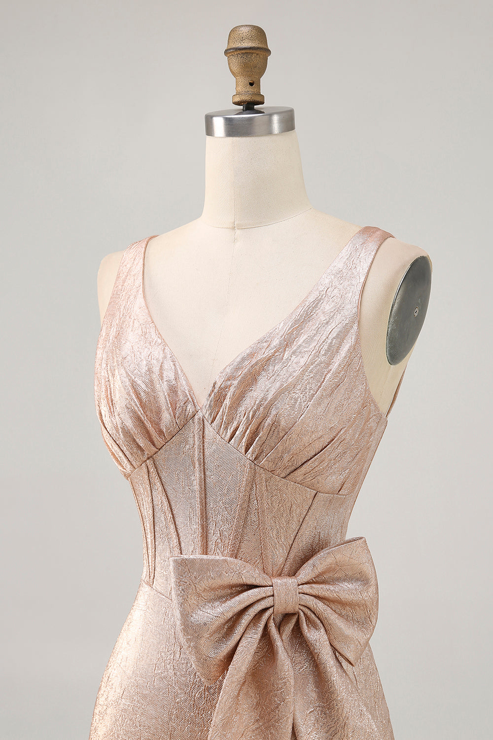 Champagne Satin Short Homecoming Dress with Bow