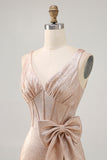 Champagne Satin Short Homecoming Dress with Bow