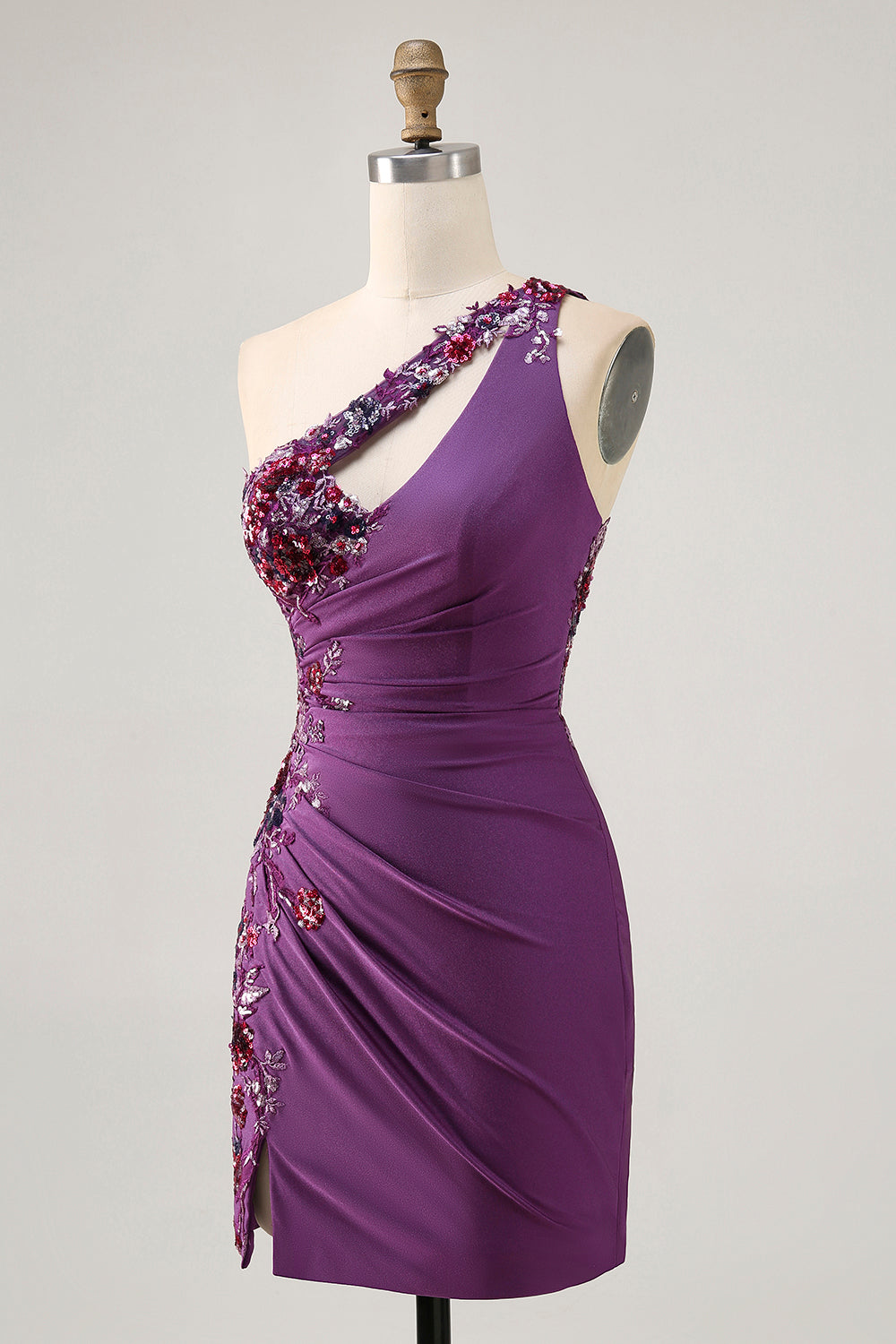 Dark Purple One Shoulder Bodycon Homecoming Dress with Appliques