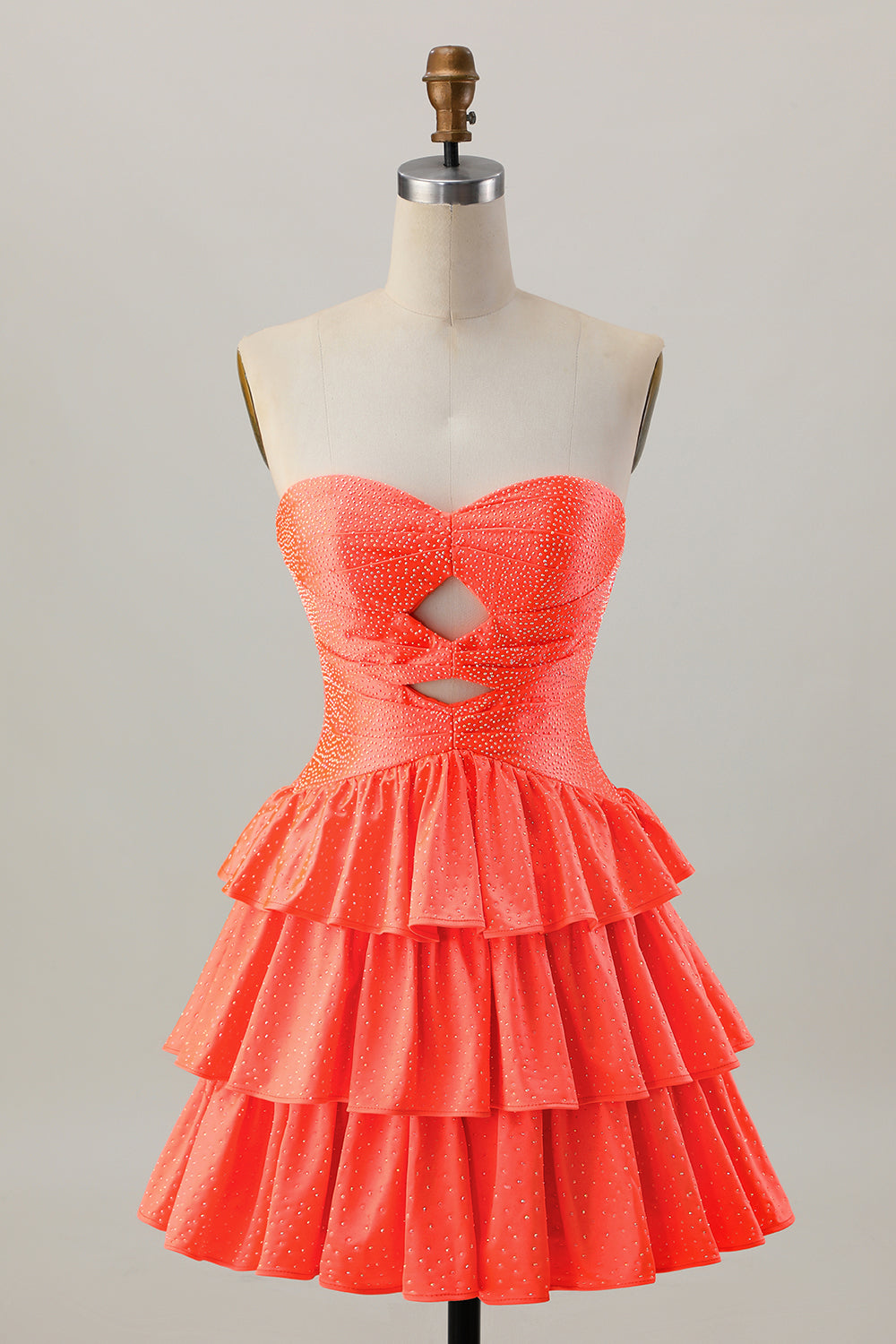 Orange Strapless Tiered A Line Cut Out Homecoming Dress with Beading