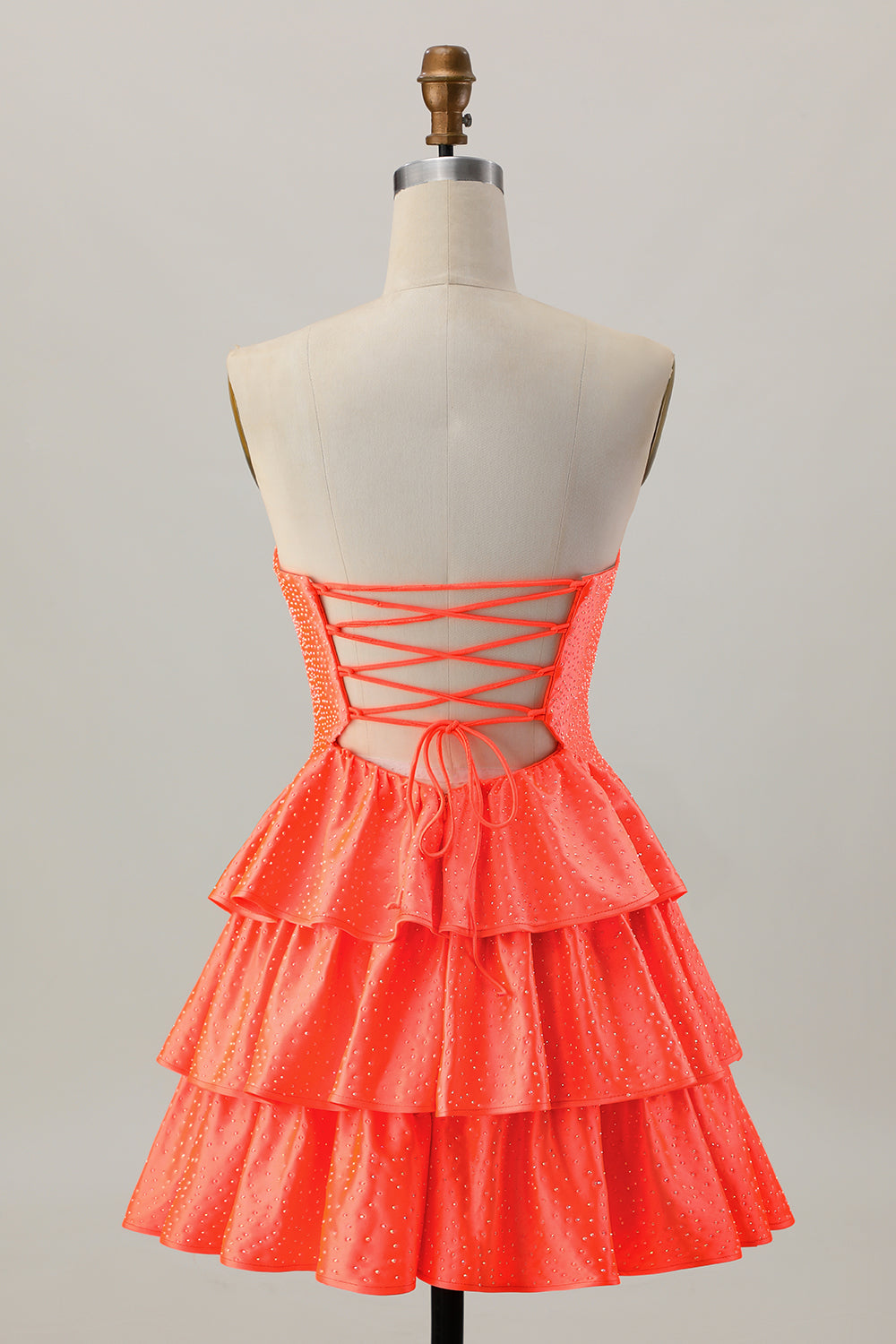 Orange Strapless Tiered A Line Cut Out Homecoming Dress with Beading