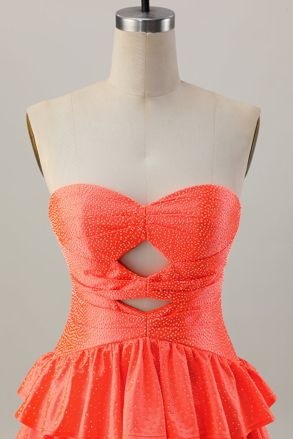 Orange Strapless Tiered A Line Cut Out Homecoming Dress with Beading