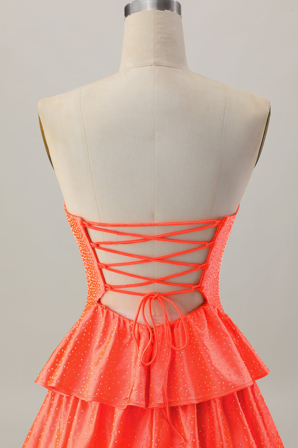 Orange Strapless Tiered A Line Cut Out Homecoming Dress with Beading