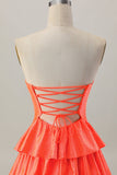 Orange Strapless Tiered A Line Cut Out Homecoming Dress with Beading