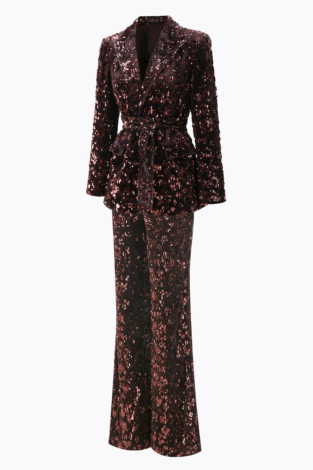 Coffee 2 Piece Peak Lapel Sequin Women's Prom Suit with Belt