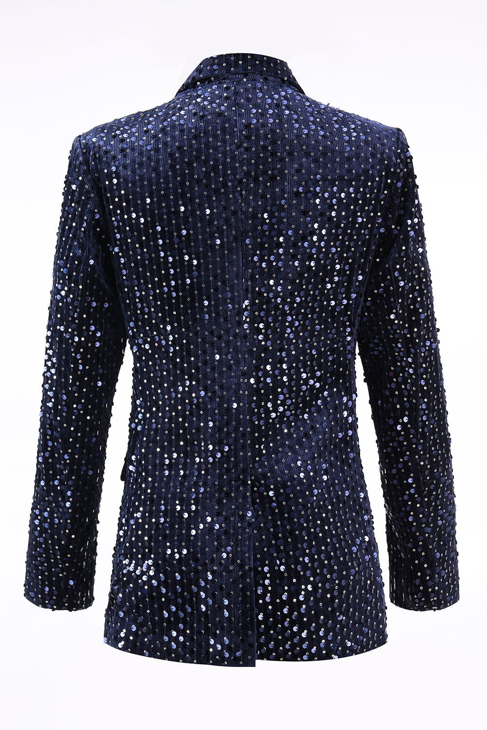 2 Piece Sequin Peak Lapel Double Breasted Navy Women's Prom Suit