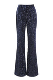2 Piece Sequin Peak Lapel Double Breasted Navy Women's Prom Suit