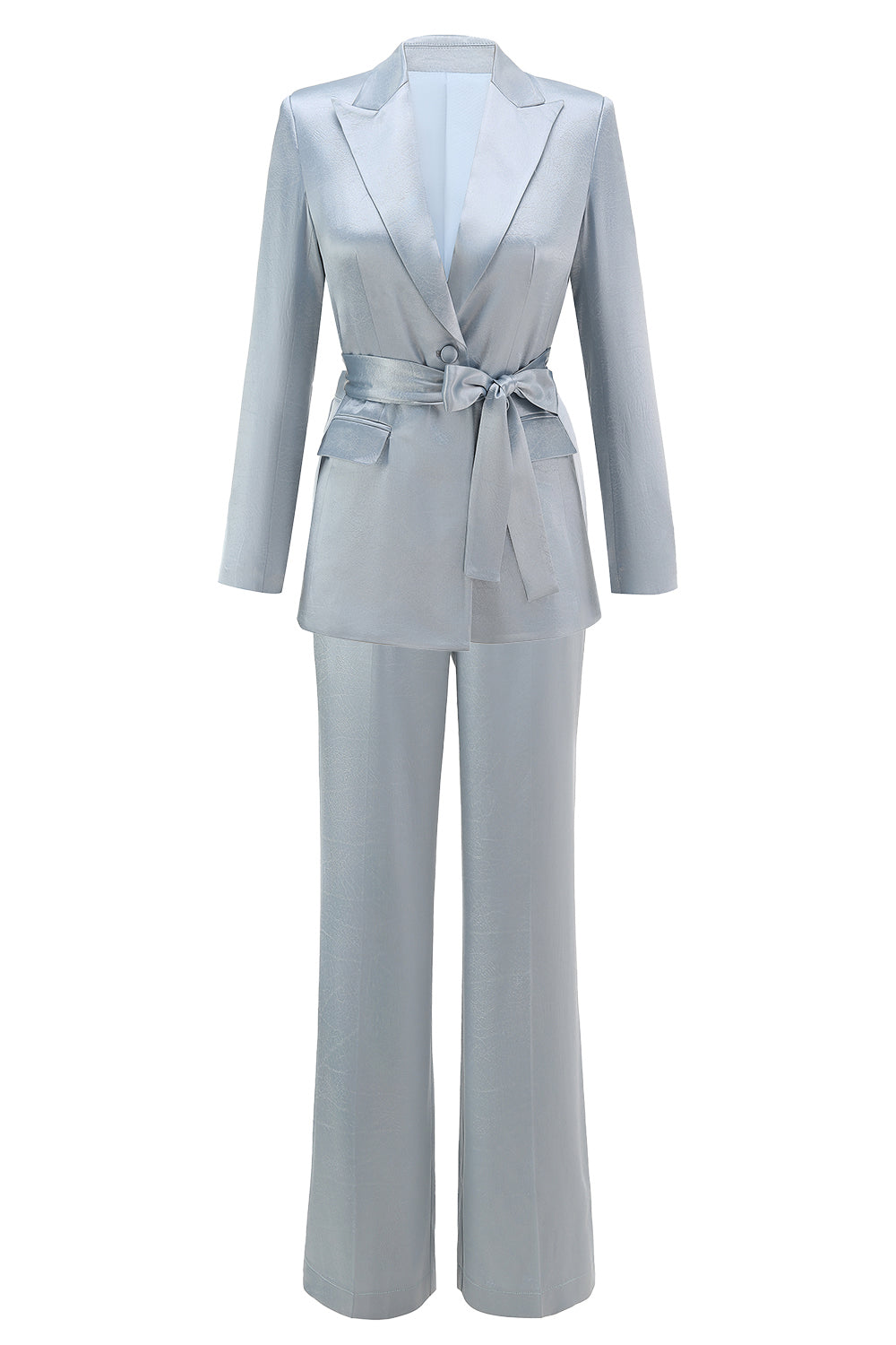 Dusty Blue Peak Lapel 2 Piece Women's Suit with Sash