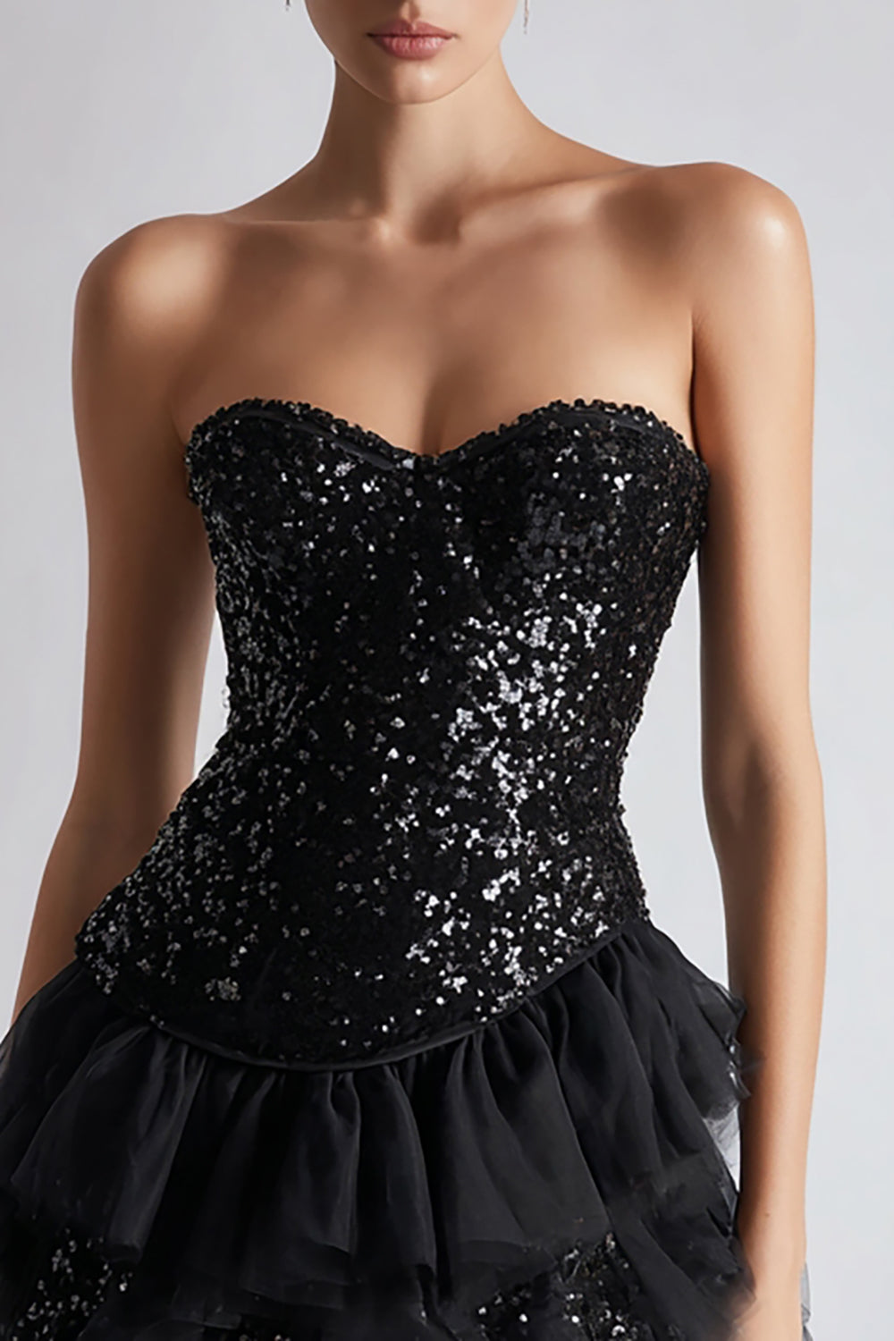 Strapless Sparkly A-Line Corset Sequin Little Black Dress