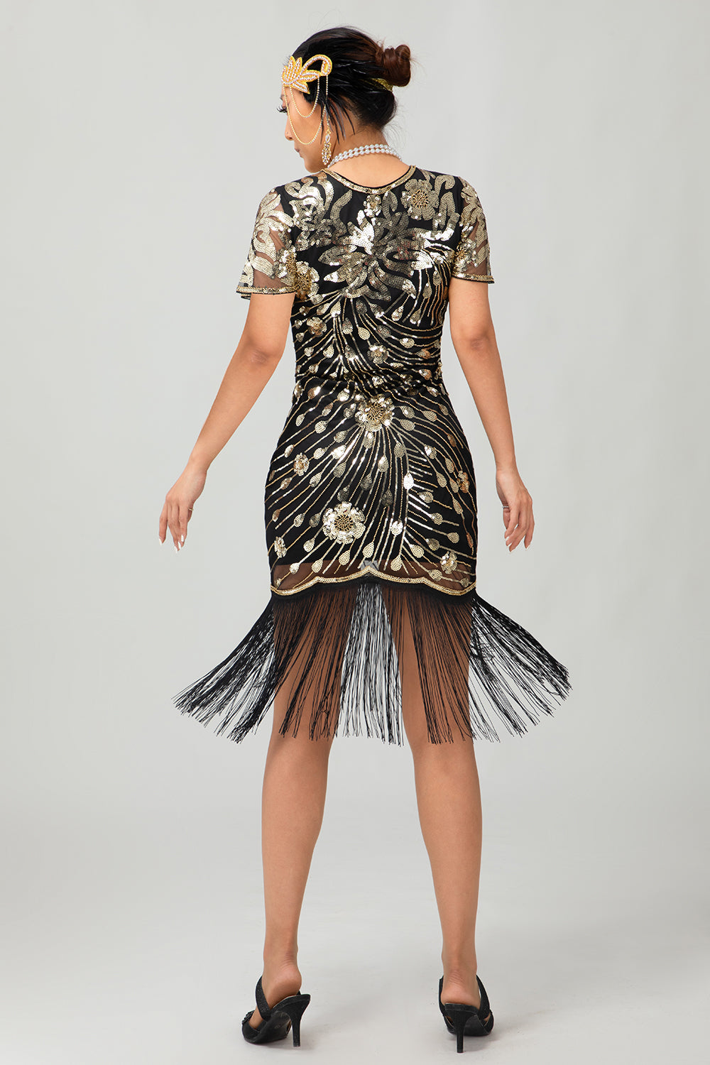 Black Gatsby Sequins 1920s Dress With Fringes