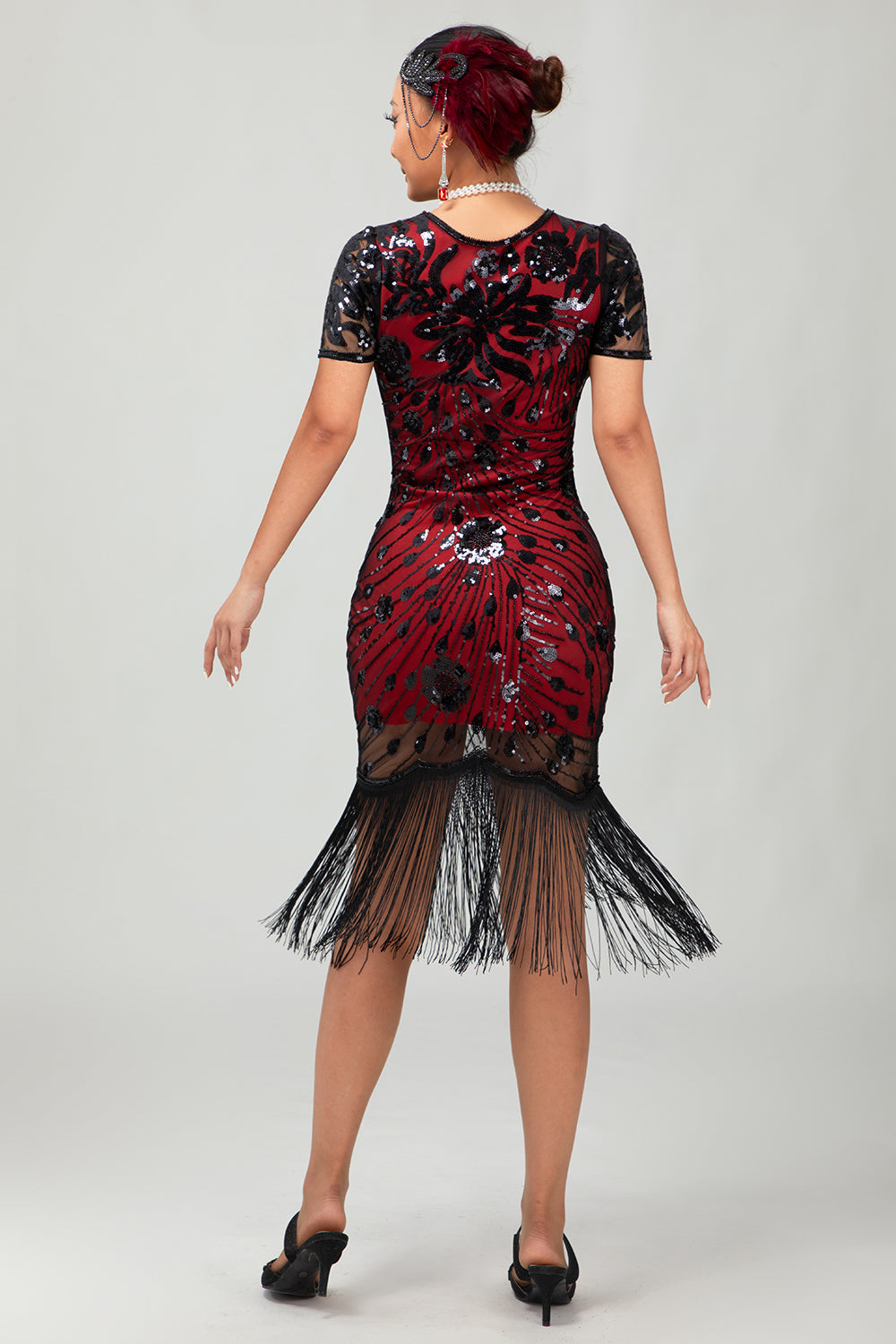 Black Golden Gatsby Sequin 1920s Dress With Fringes