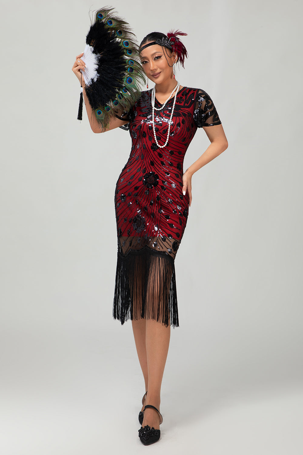 Black Golden Gatsby Sequin 1920s Dress With Fringes