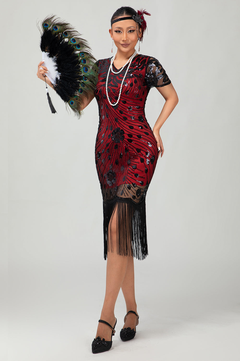 Black Golden Gatsby Sequin 1920s Dress With Fringes