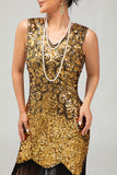 Sparkly Black Golden Bodycon Fringed1920s Dress With 5-Piece Accessories Set