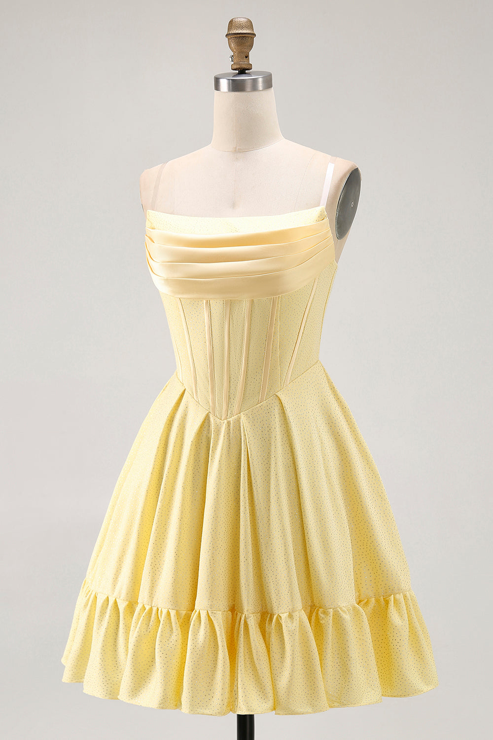 Yellow Strapless A-Line Corset Cocktail Dress with Beading