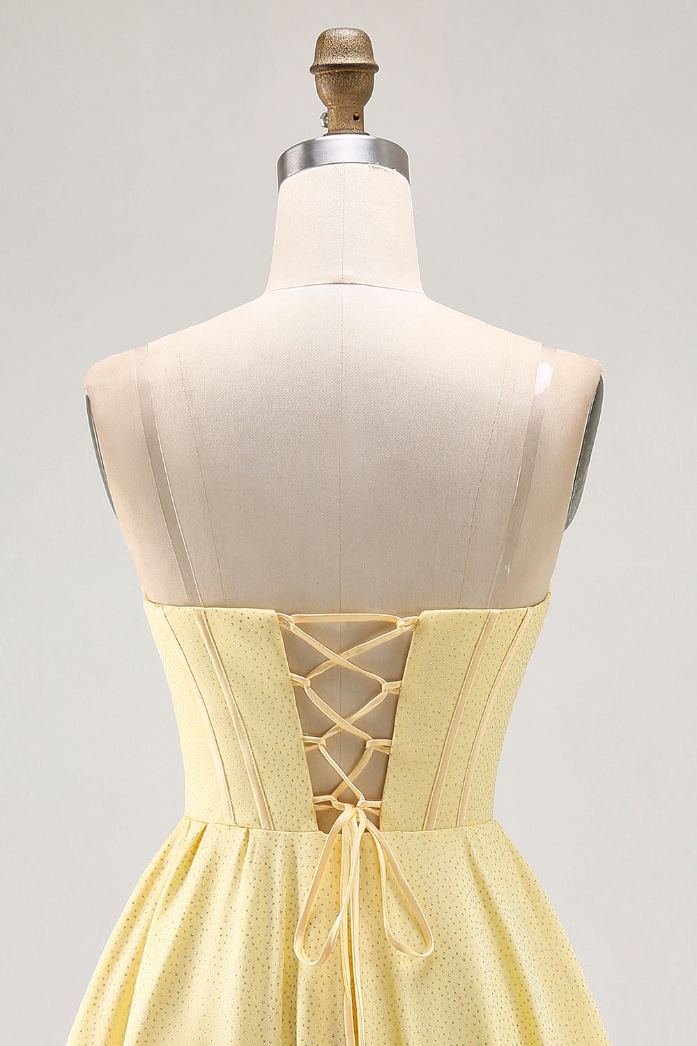 Yellow Strapless A-Line Corset Cocktail Dress with Beading