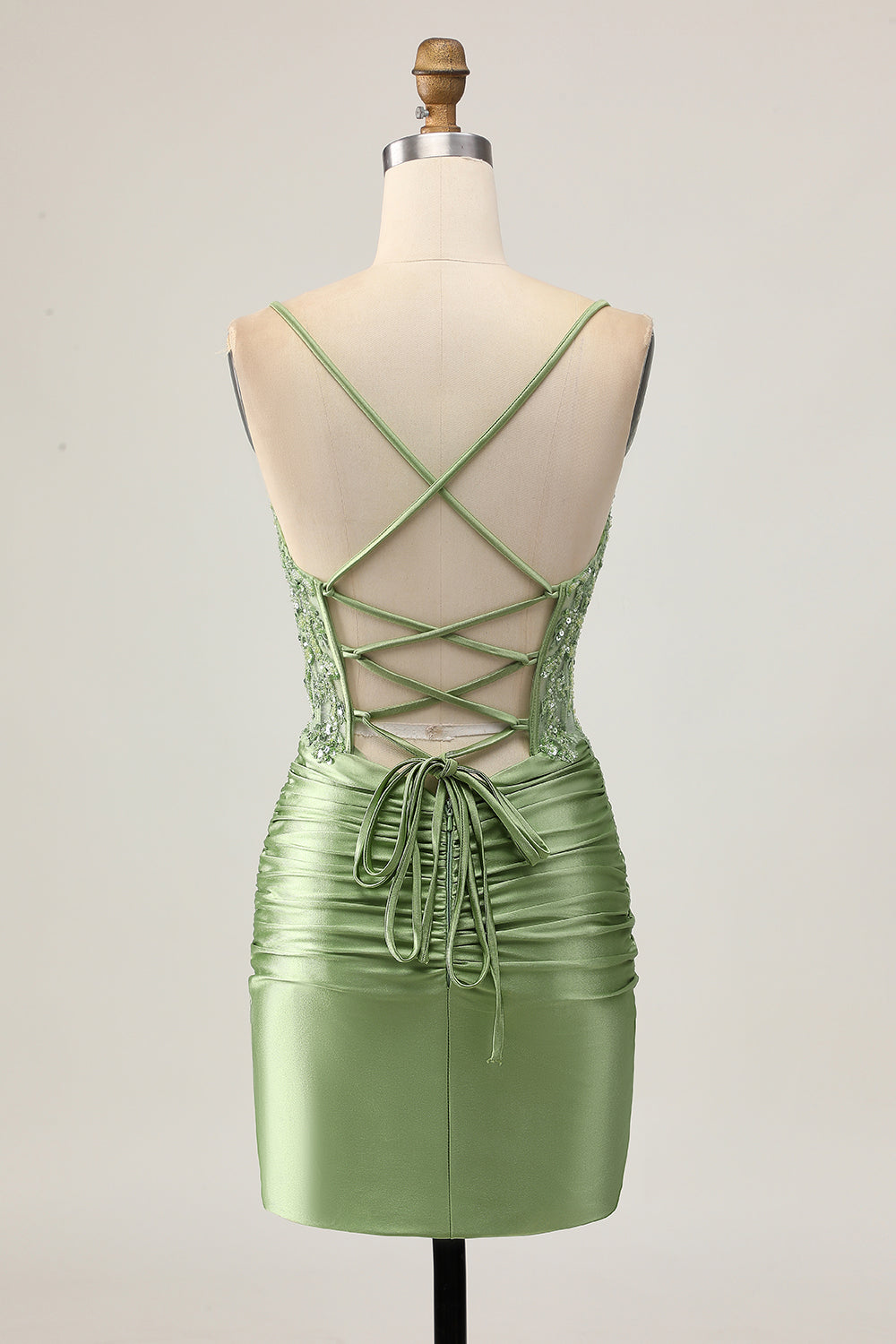 Bodycon Sequins Ruched Sage Green Short Cocktail Dress