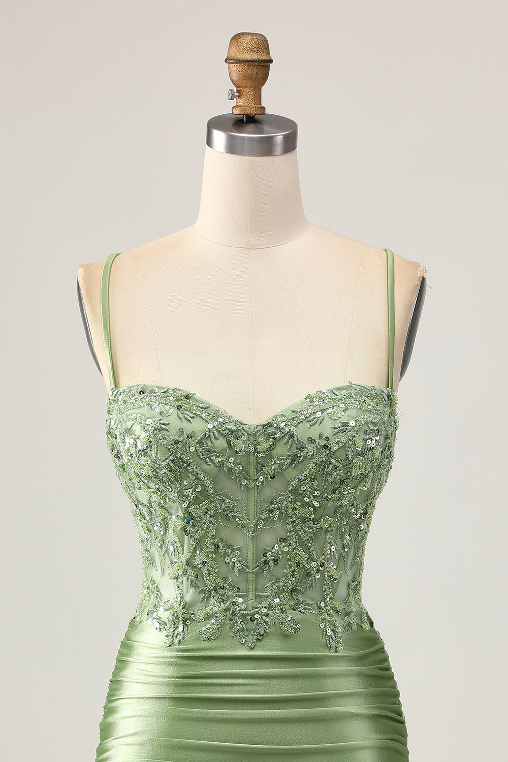 Bodycon Sequins Ruched Sage Green Short Cocktail Dress