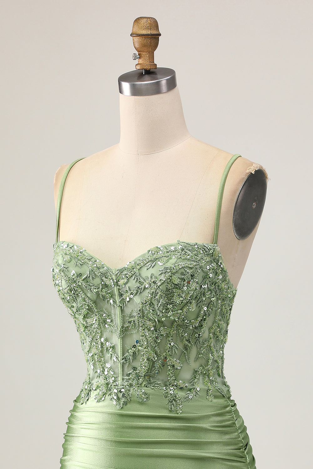 Bodycon Sequins Ruched Sage Green Short Cocktail Dress