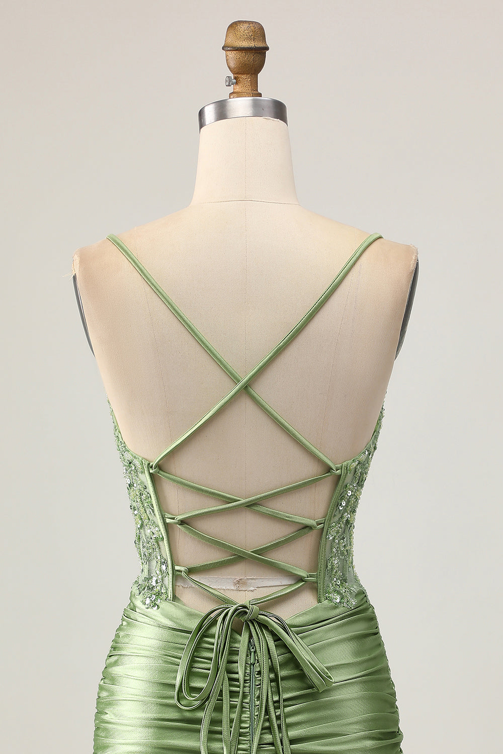 Bodycon Sequins Ruched Sage Green Short Cocktail Dress